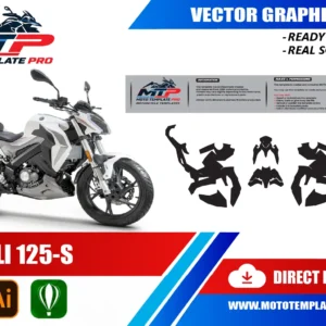 Template vectoriel Benelli 125S - plan de carrosserie à l’échelle réelle 1:1 pour kits déco et covering