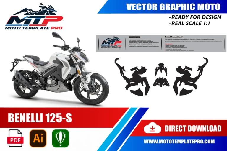 Contours des pièces du modèle Benelli 125S pour la conception de stickers et de covering