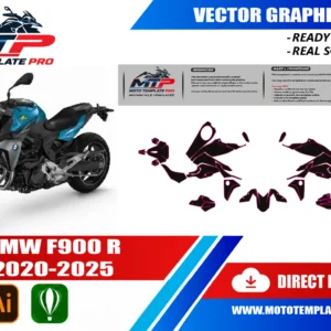 Template vectoriel BMW F900R 2020-2025 - plan de carrosserie à l’échelle réelle 1:1 pour kits déco et covering