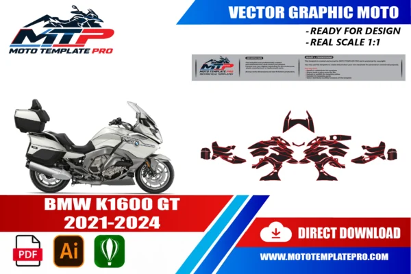 BMW K1600 GT 2021-2024 Vector Template BMW K1600 GTL vector template - real-scale 1:1 bodywork layout for decal kits and wraps