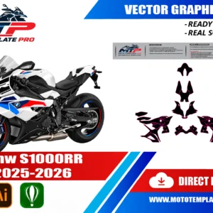 Template vectoriel BMW S1000RR 2025-2026 - plan de carrosserie à l’échelle réelle 1:1 pour kits déco et covering