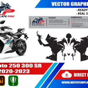 Template vectoriel CFMOTO 250SR 300SR - plan de carrosserie à l’échelle réelle 1:1 pour kits déco et covering