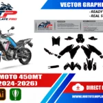 Template vectoriel CFMOTO 450MT 2024-2026 - plan de carrosserie à l’échelle réelle 1:1 pour kits déco et covering