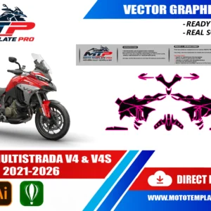 Template vectoriel Ducati Multistrada V4 V4S 2021-2026 - plan de carrosserie à l’échelle réelle 1:1 pour kits déco et covering