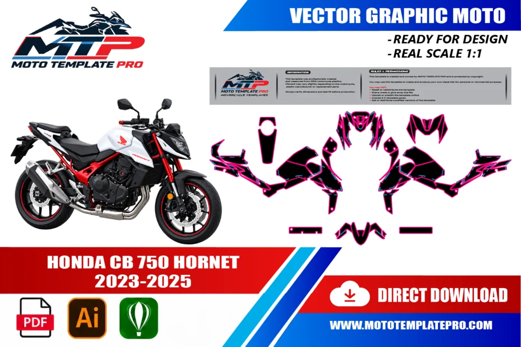 Honda CB 750 Hornet 2023-2025 vector template - real-scale 1:1 bodywork layout for decal kits and wraps