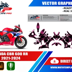 Template vectoriel Honda CBR600RR 2021-2024 - plan de carrosserie à l’échelle réelle 1:1 pour kits déco et covering