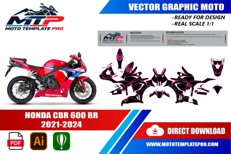 Contours des pièces du modèle Honda CBR 600 RR 2021-2024 pour la conception de stickers et de covering
