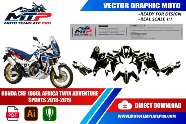 Africa Twin Adventure Sports 2018-2019 vector template - real-scale 1:1 bodywork layout for decal kits and wraps