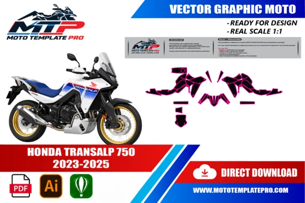 HONDA TRANSALP 750 2023-2025 TEMPLATE Honda Transalp 750 2023-2025 vector template - real-scale 1:1 bodywork layout for decal kits and wraps