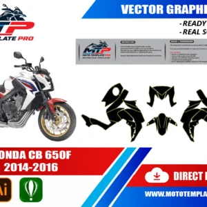 Template vectoriel Honda CB650F 2014-2016 - plan de carrosserie à l’échelle réelle 1:1 pour kits déco et covering