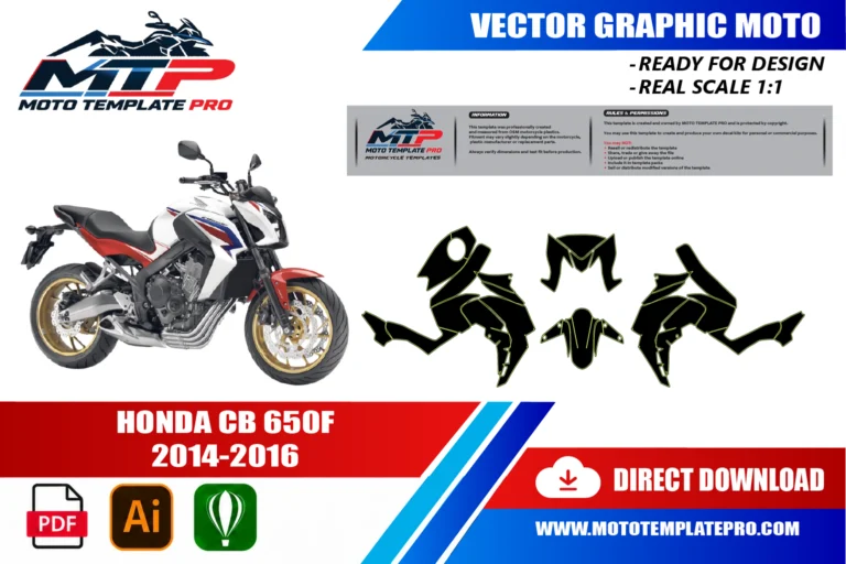 Contours des pièces du modèle Honda CB650F 2014-2016 pour la conception de stickers et de covering