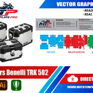 Template vectoriel Benelli TRK502 Panniers - plan de carrosserie à l’échelle réelle 1:1 pour kits déco et covering