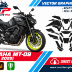 Template vectoriel Yamaha MT-09 2017-2020 - plan de carrosserie à l’échelle réelle 1:1 pour kits déco et covering