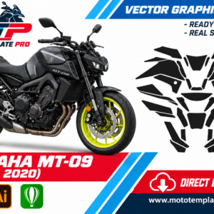 Template vectoriel Yamaha MT-09 2017-2020 - plan de carrosserie à l’échelle réelle 1:1 pour kits déco et covering