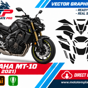 Template vectoriel Yamaha MT-10 2016-2021 - plan de carrosserie à l’échelle réelle 1:1 pour kits déco et covering