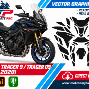 Template vectoriel Yamaha Tracer 9 2019-2020 - plan de carrosserie à l’échelle réelle 1:1 pour kits déco et covering