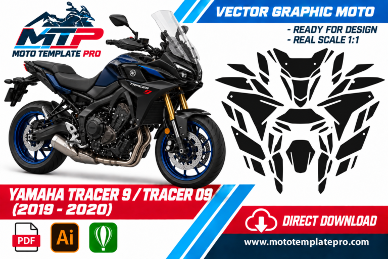 Contours des pièces du modèle Yamaha Tracer 9 2019-2020 pour la conception de stickers et de covering