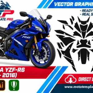 Template vectoriel Yamaha YZF-R6 2008-2016 - plan de carrosserie à l’échelle réelle 1:1 pour kits déco et covering