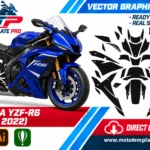 Template vectoriel Yamaha YZF-R6 2017-2022 - plan de carrosserie à l’échelle réelle 1:1 pour kits déco et covering