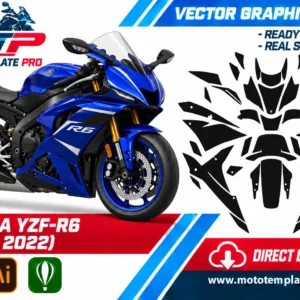 Template vectoriel Yamaha YZF-R6 2017-2022 - plan de carrosserie à l’échelle réelle 1:1 pour kits déco et covering