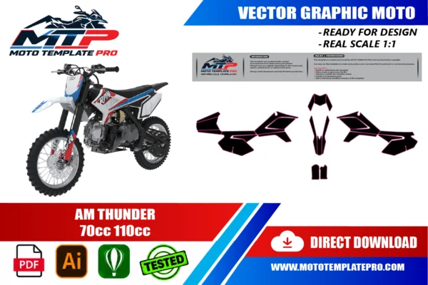 Template vectoriel AM Thunder 70cc 110cc - plan de carrosserie à l’échelle réelle 1:1 pour kits déco et covering