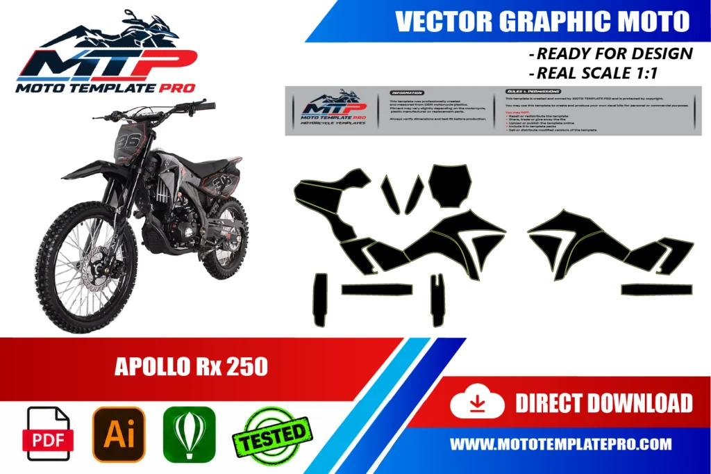 Apollo RX 250 vector template - real-scale 1:1 bodywork layout for decal kits and wraps
