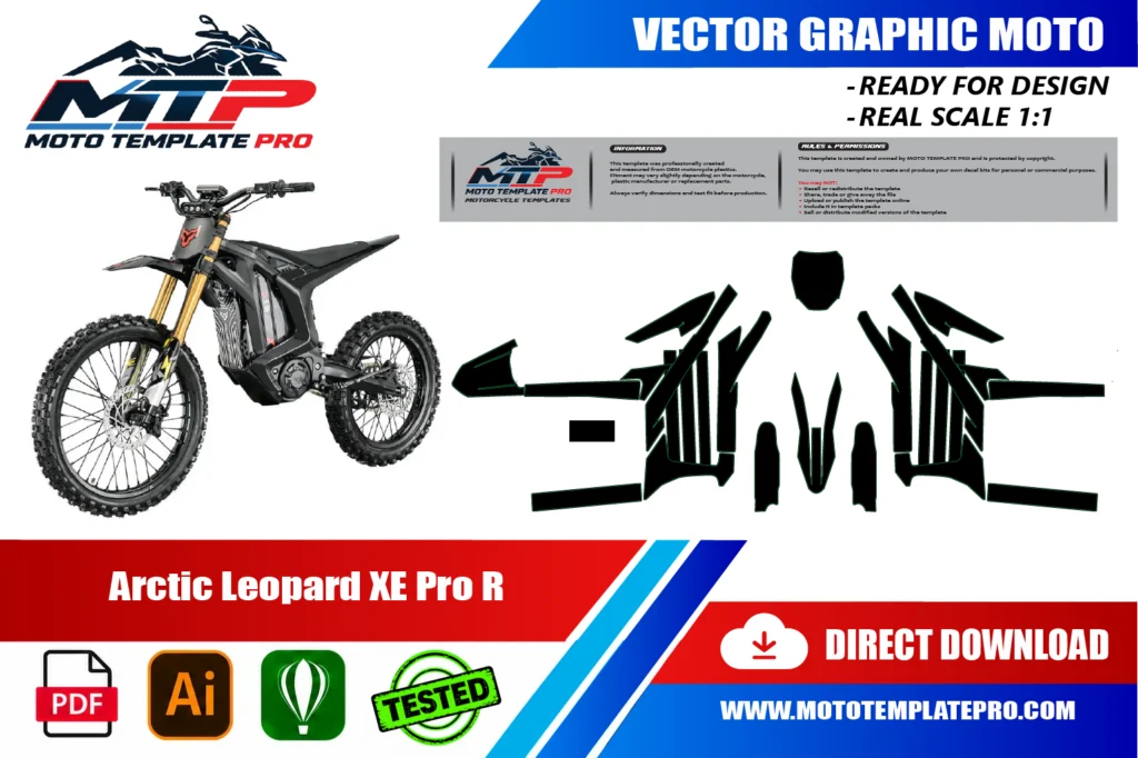 Arctic Leopard XE Pro R vector template - real-scale 1:1 bodywork layout for decal kits and wraps