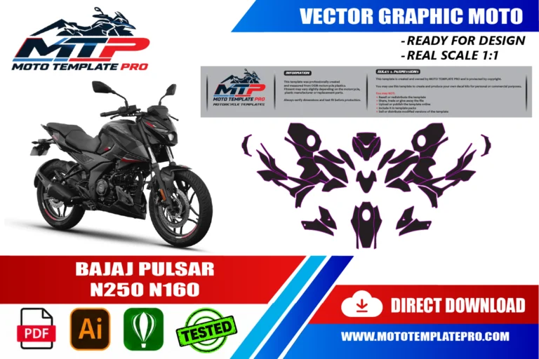 Contours des pièces du modèle Bajaj Pulsar N250 N160 pour la conception de stickers et de covering