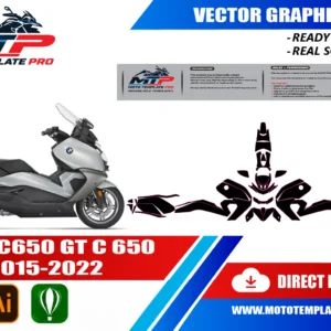 Template vectoriel BMW C650GT 2015-2022 - plan de carrosserie à l’échelle réelle 1:1 pour kits déco et covering