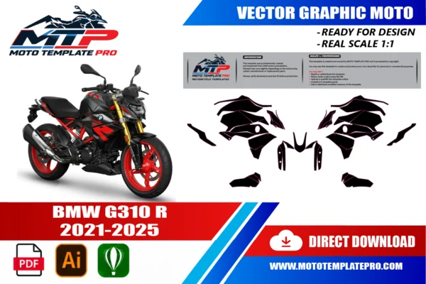 BMW G310 R 2021-2025 Vector Template BMW G310R 2021-2025 vector template - real-scale 1:1 bodywork layout for decal kits and wraps