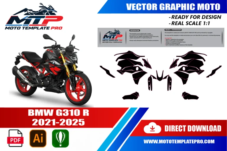 BMW G310R 2021-2025 panel outlines for decal and wrap design