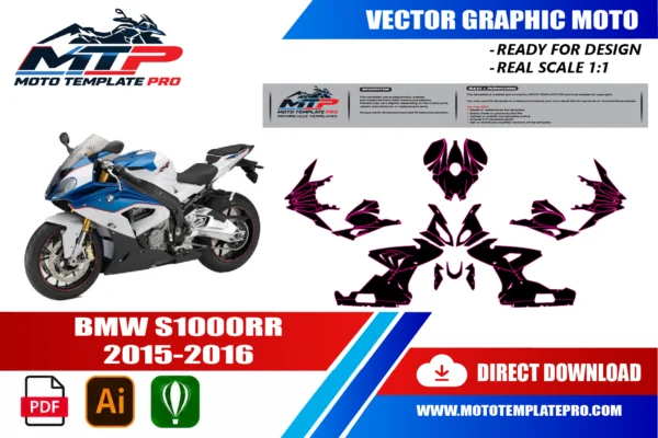 BMW S1000RR 2015-2016 vector template - real-scale 1:1 bodywork layout for decal kits and wraps