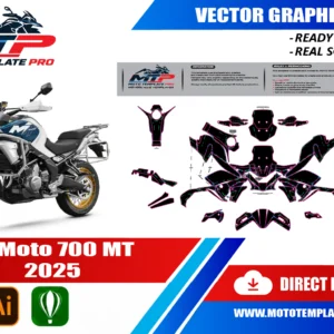 Template vectoriel CFMOTO 700MT 2025 - plan de carrosserie à l’échelle réelle 1:1 pour kits déco et covering