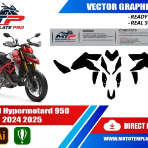 Template vectoriel Ducati Hypermotard 950 2024-2025 - plan de carrosserie à l’échelle réelle 1:1 pour kits déco et covering