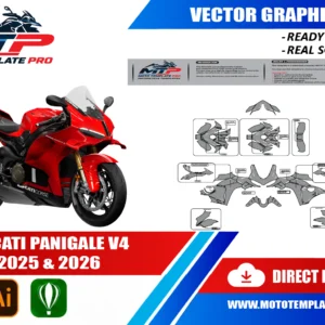 Template vectoriel Ducati Panigale V4 2025-2026 - plan de carrosserie à l’échelle réelle 1:1 pour kits déco et covering