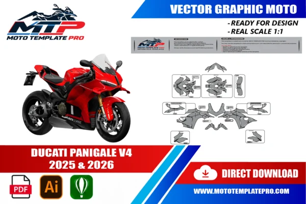 DUCATI PANIGALE V4 2025 & 2026 Vector Template Template vectoriel Ducati Panigale V4 2025-2026 - plan de carrosserie à l’échelle réelle 1:1 pour kits déco et covering