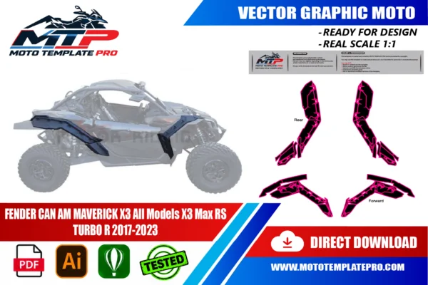 FENDER CAN AM MAVERICK X3 All Models X3 Max RS TURBO R 2017-2023 Vector Template