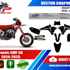 Template vectoriel Fantic XMF 50 2024-2025 - plan de carrosserie à l’échelle réelle 1:1 pour kits déco et covering