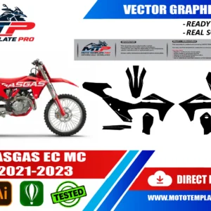 Template vectoriel GasGas EC MC 2021-2023 - plan de carrosserie à l’échelle réelle 1:1 pour kits déco et covering