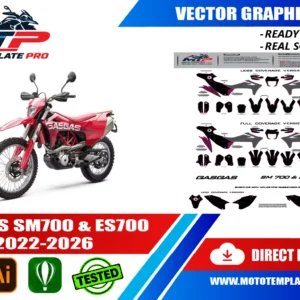 Template vectoriel GasGas SM700 & ES700 2022-2026 - plan de carrosserie à l’échelle réelle 1:1 pour kits déco et covering
