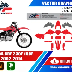 Template vectoriel Honda CRF 230F 150F 2002-2014 - plan de carrosserie à l’échelle réelle 1:1 pour kits déco et covering