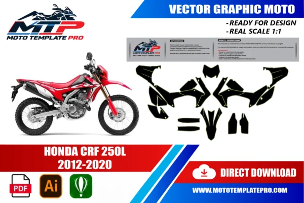 HONDA CRF 250L 2012-2020 Vector Template Honda CRF 250L 2012-2020 vector template - real-scale 1:1 bodywork layout for decal kits and wraps