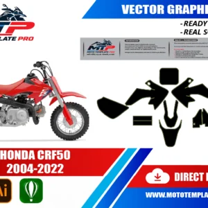 Honda CRF50 2004-2022 vector template - real-scale 1:1 bodywork layout for decal kits and wraps