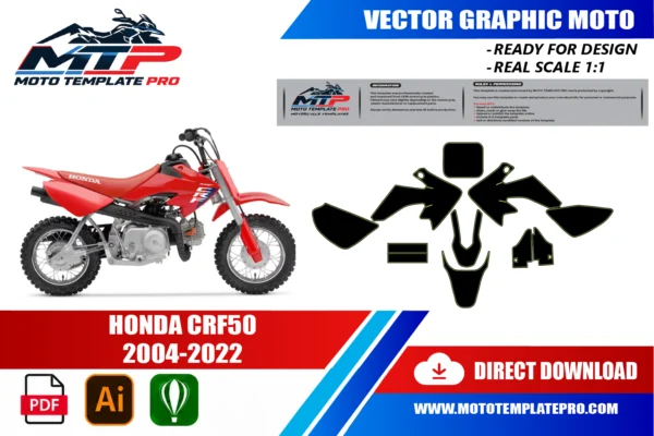 HONDA CRF50 2004-2022 Vector Template Honda CRF50 2004-2022 vector template - real-scale 1:1 bodywork layout for decal kits and wraps