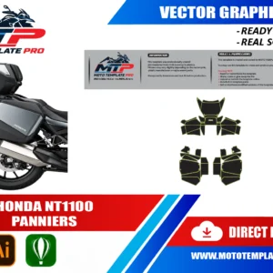 Template vectoriel Honda NT1100 Panniers - plan de carrosserie à l’échelle réelle 1:1 pour kits déco et covering
