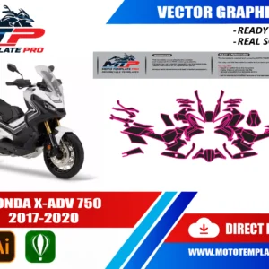 Template vectoriel Honda X ADV 750 2017-2020 - plan de carrosserie à l’échelle réelle 1:1 pour kits déco et covering