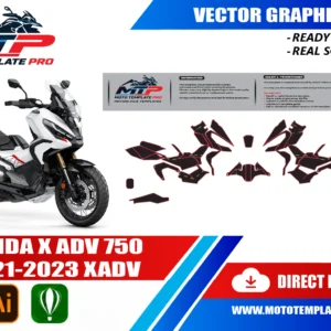 Template vectoriel Honda X ADV 750 2021-2023 - plan de carrosserie à l’échelle réelle 1:1 pour kits déco et covering