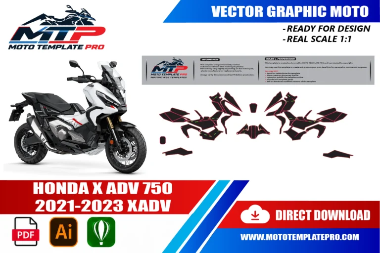 Contours des pièces du modèle Honda X-ADV 750 2021-2023 pour la conception de stickers et de covering