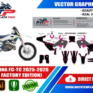 Template vectoriel Husqvarna FC-TC 2025-2026 (2024 Factory Edition) - plan de carrosserie à l’échelle réelle 1:1 pour kits déco et covering