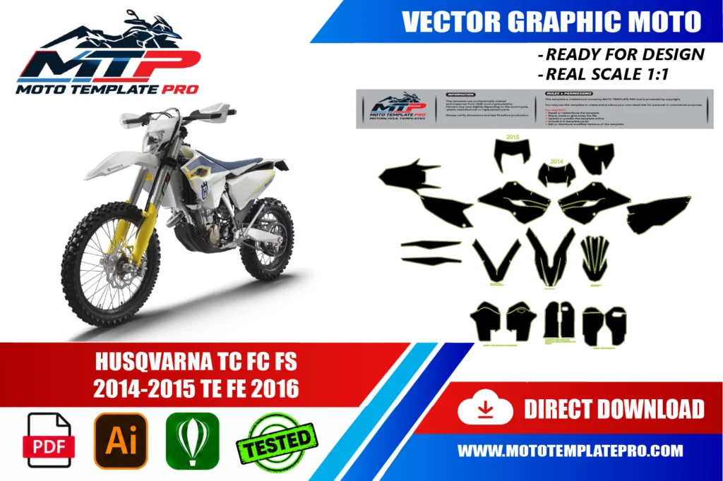 Husqvarna TC FC FS 2014-2015 TE FE 2016 vector template - real-scale 1:1 bodywork layout for decal kits and wraps